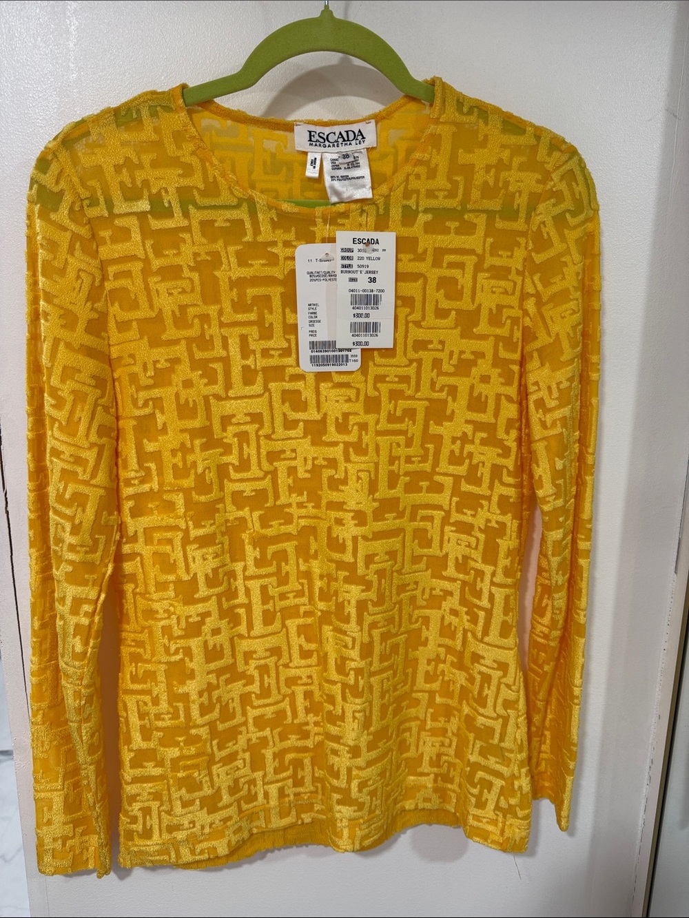 Escada Yellow Logo-Pattern Long Sleeve Knit Top